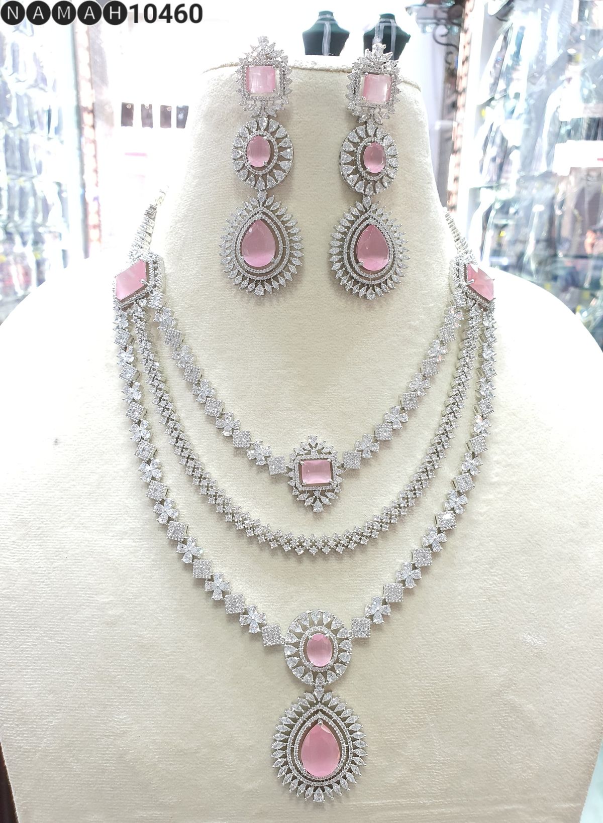 Women Silver-Plated Diamond-Studded Necklace & Earrings Set