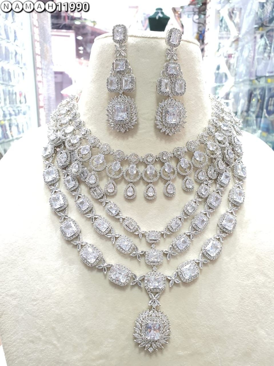 Beautiful American Diamond Jewellery Antique Necklace Set with Earrings