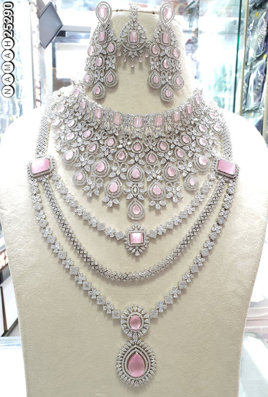 American Diamond Antique Stone Necklace with Earrings Jewellery