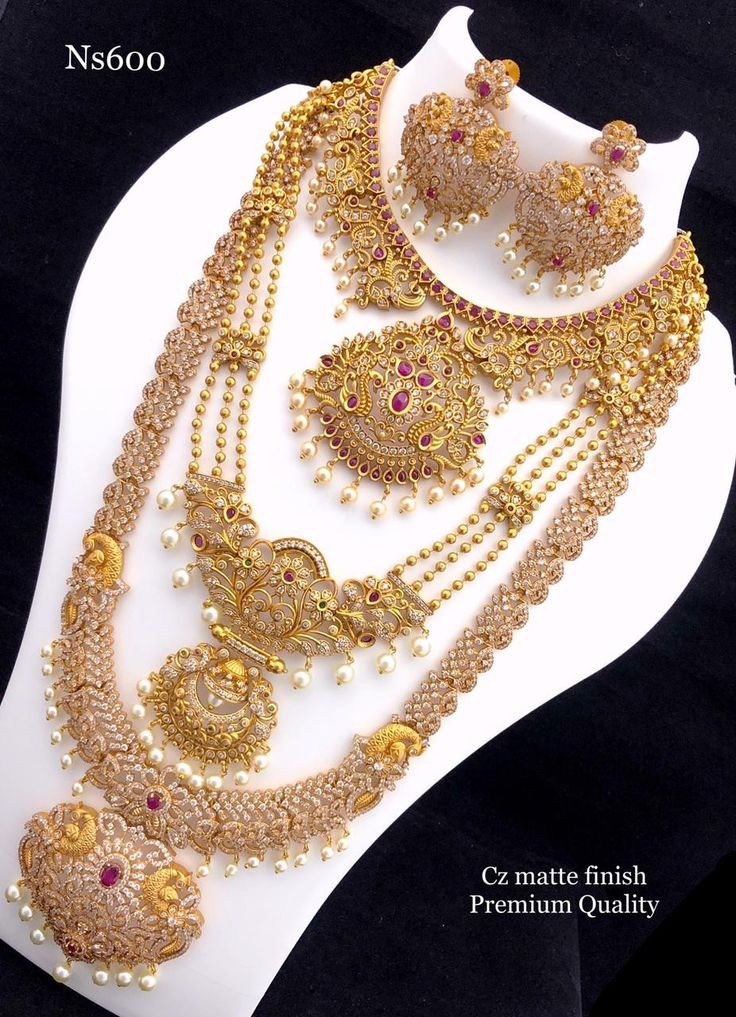Antique Gold Plated Temple Jewellery Traditional Long Bridal Jewellery Necklace Set for Wome