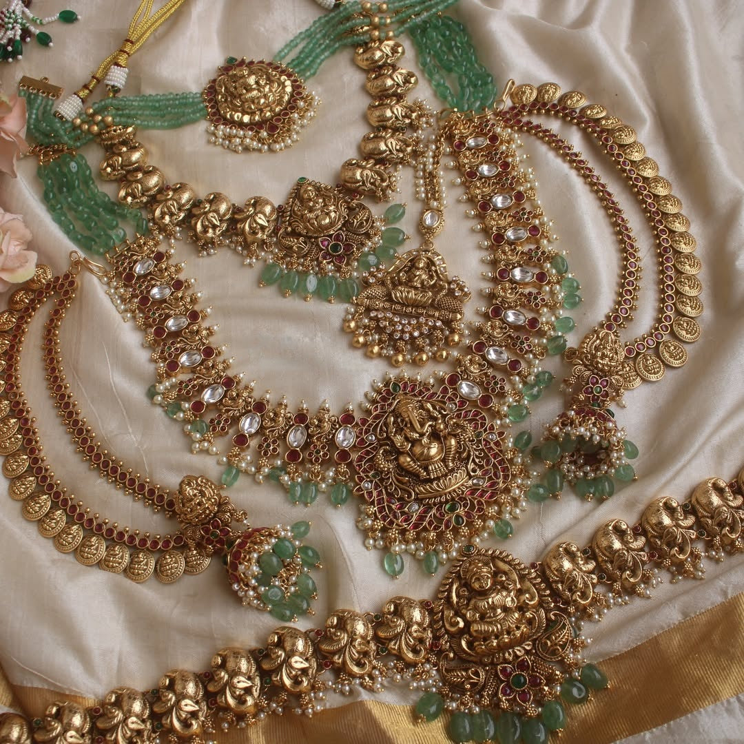 Elegant Peacock Lakshmi Carved Bridal Set